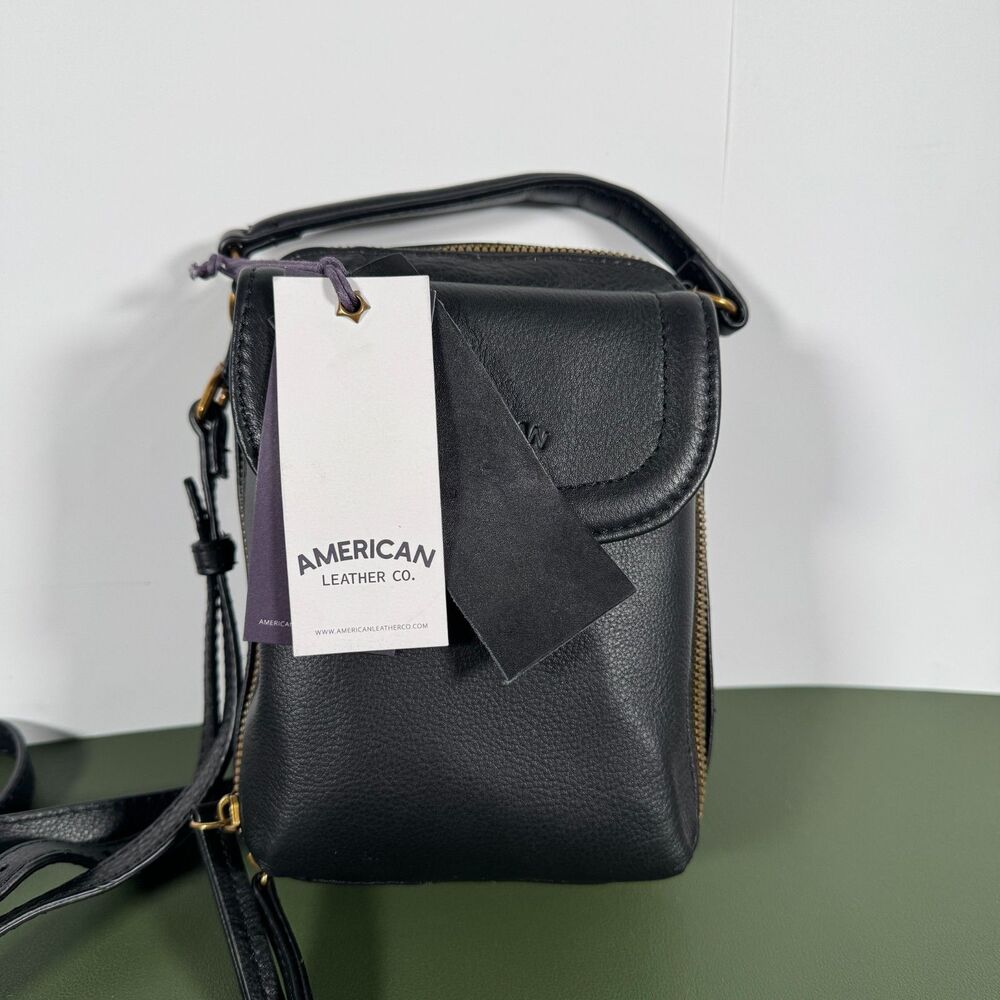American Leather Co. Tribeca Leather Crossbody Bag w/ Top Handle Black NWT